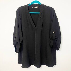 Calvin Klein V-Neck Roll-Sleeve Top Black - XXL